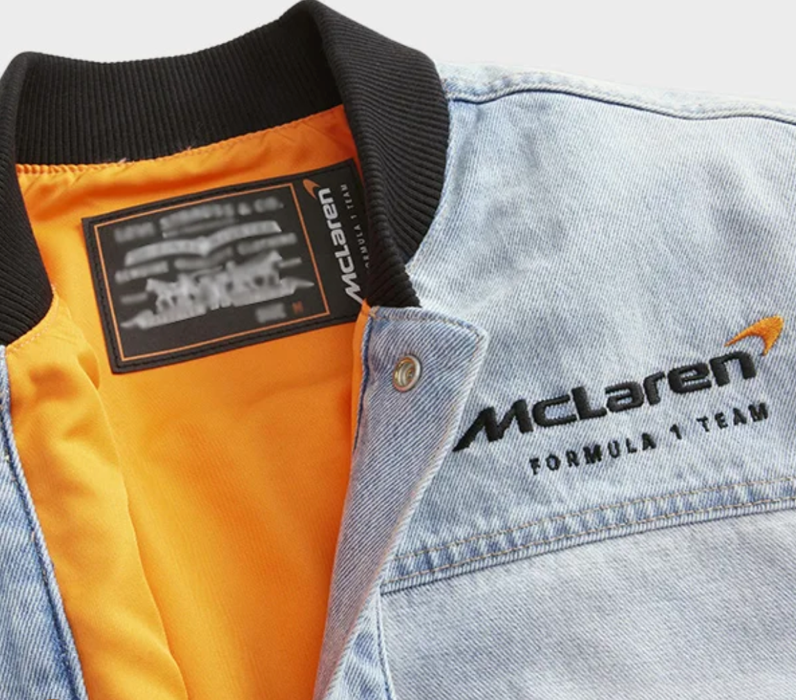 Levi's X Mclaren Racing Track Trucker Bomber Jacket Denim